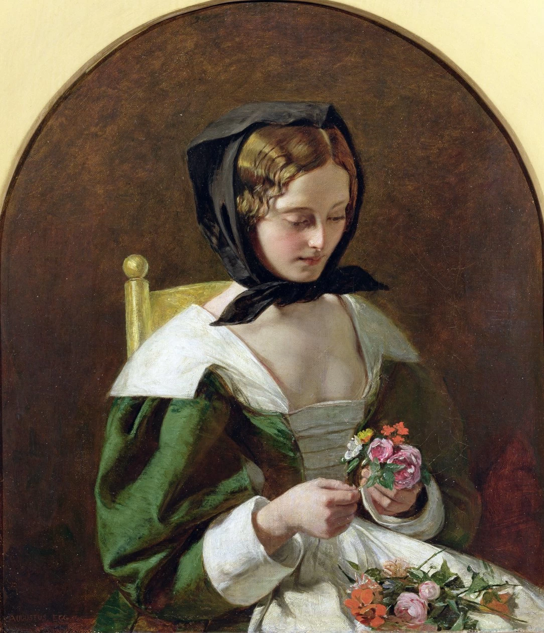 Ragazza che confeziona un mazzolino di fiori, 1849